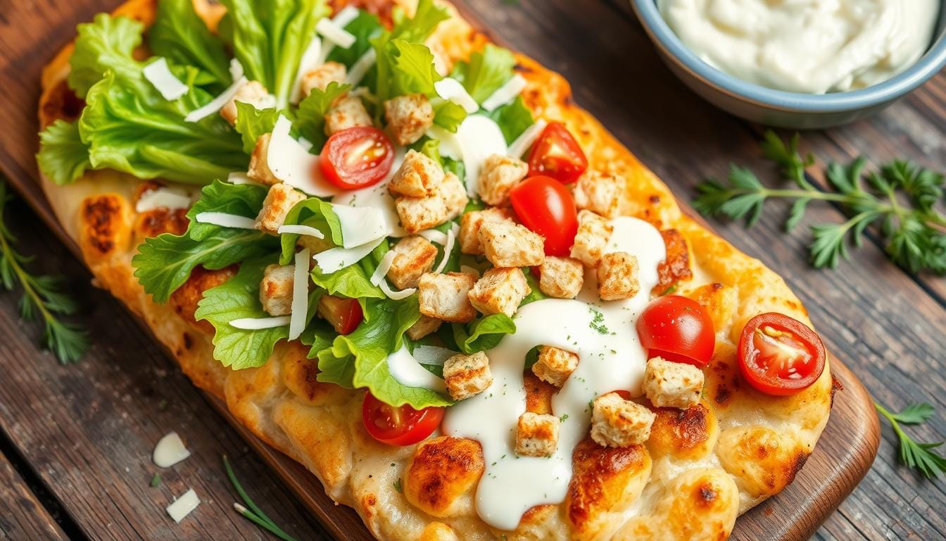 chicken crust caesar salad pizza