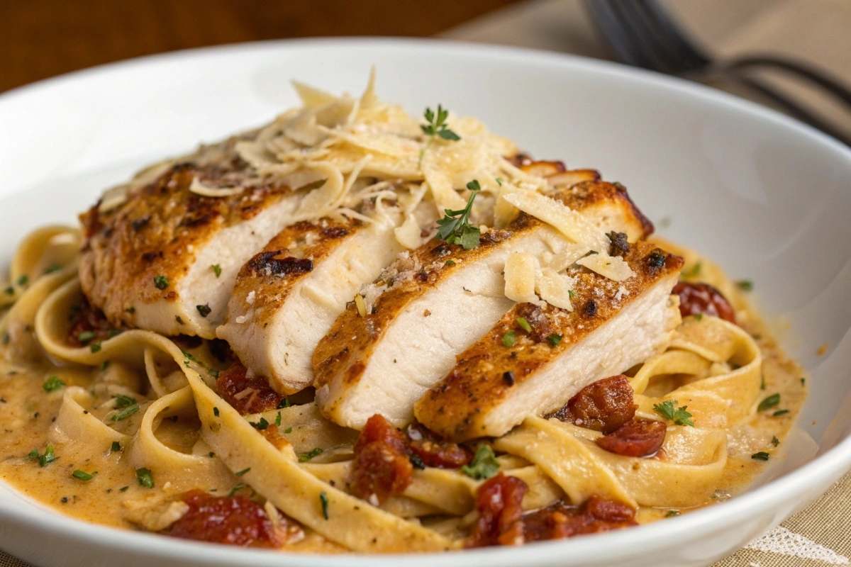 Marry Me Chicken Pasta with creamy sun-dried tomato sauce